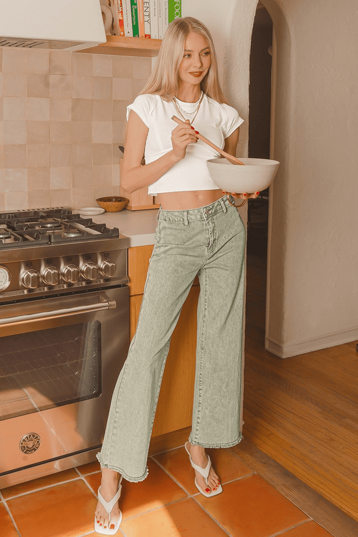 renanaページ Zenana Acid Washed Frayed Cutoff Hem Straight Wide Pants – jfybrand