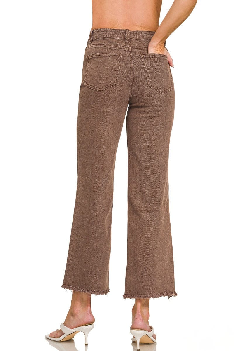 Zenana Acid Washed Frayed Cutoff Hem Straight Wide Pants – jfybrand