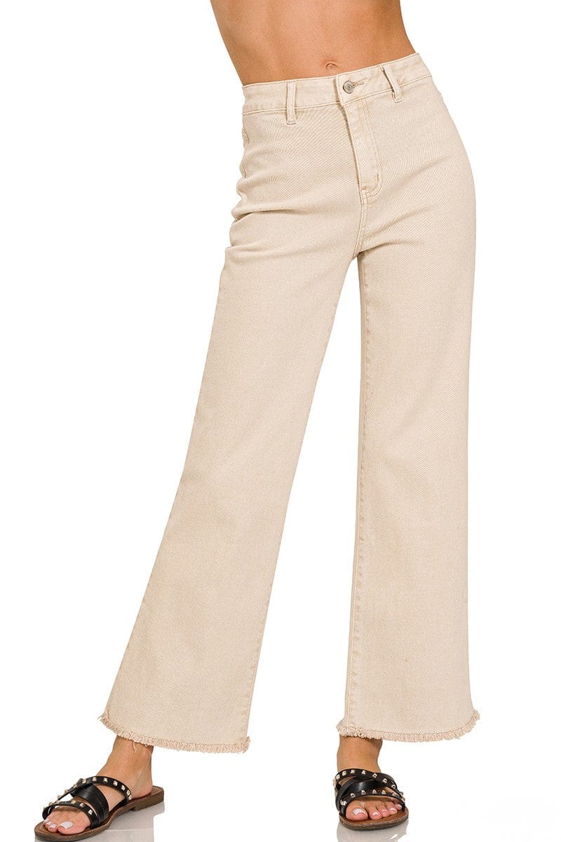Zenana Acid Washed Frayed Cutoff Hem Straight Wide Pants – jfybrand