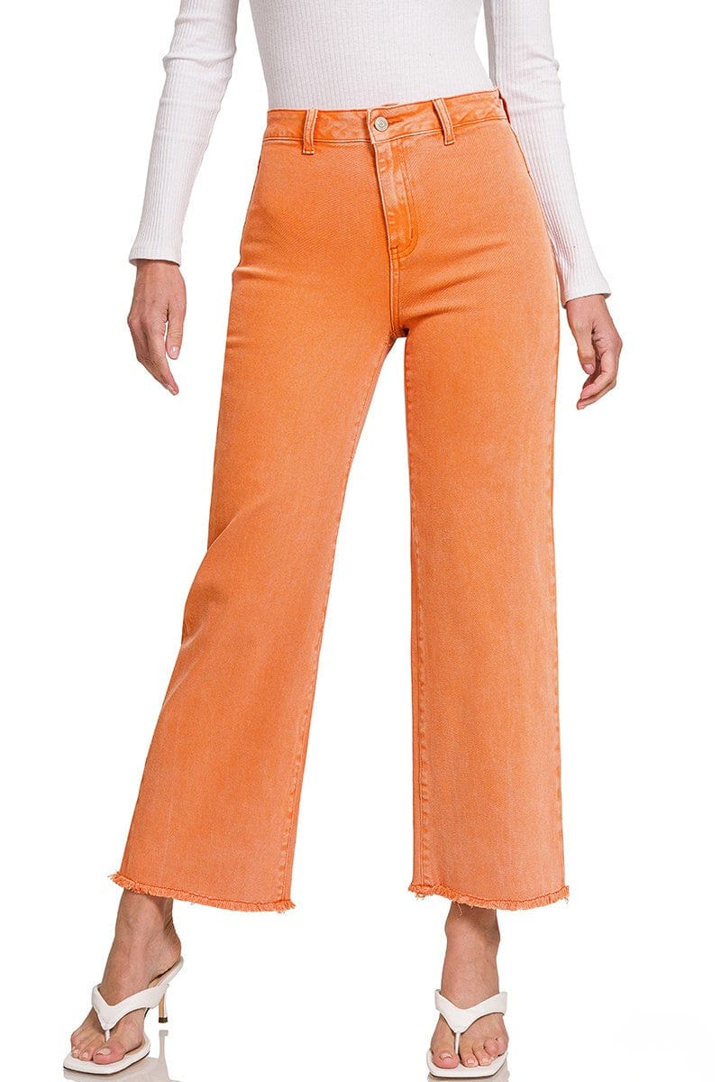 Zenana Acid Washed Frayed Cutoff Hem Straight Wide Pants – jfybrand
