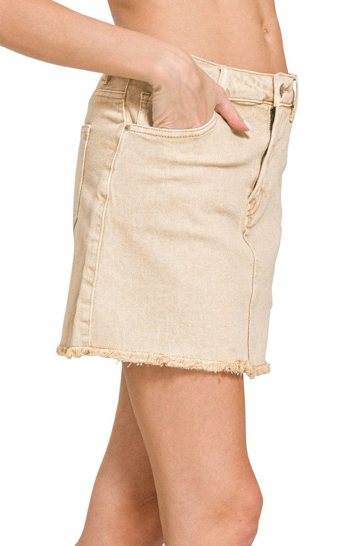 Zenana Acid Washed Frayed Hem Denim Skirt