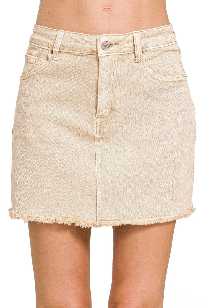 Zenana Acid Washed Frayed Hem Denim Skirt