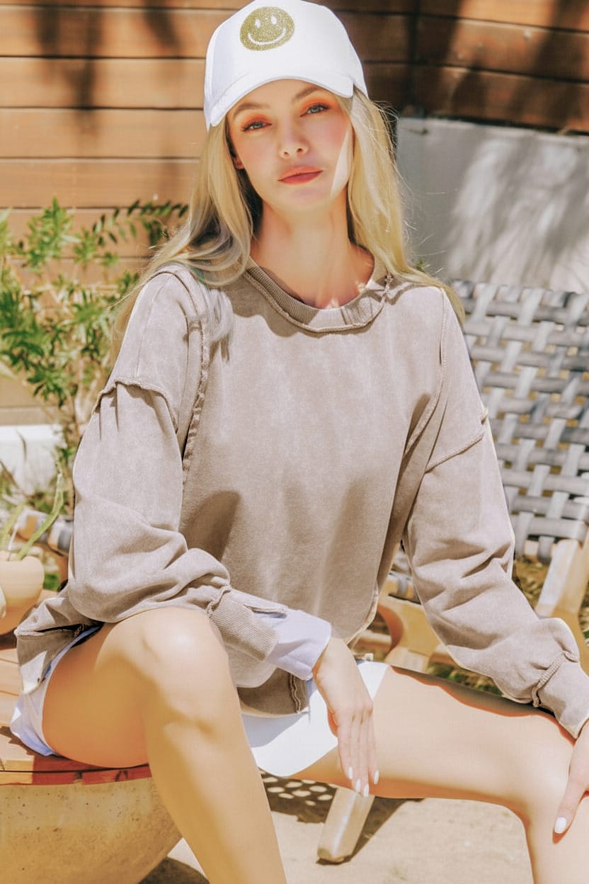 Zenana Acid Washed French Terry Exposed Seam Sweatshirt – jfybrand