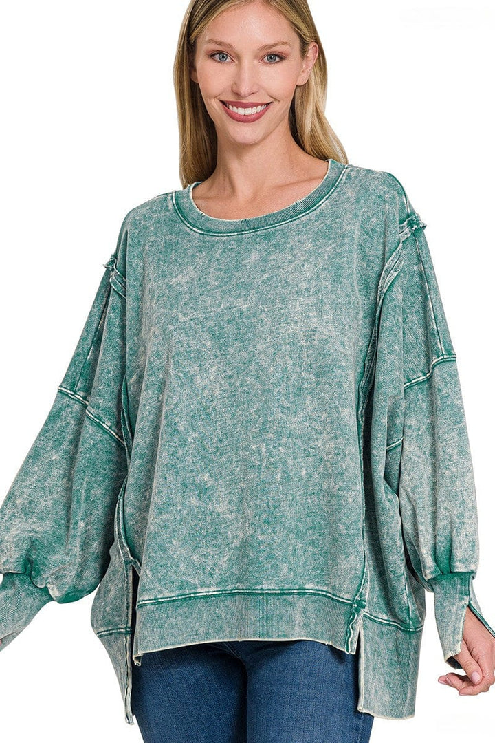 Zenana Acid Washed French Terry Exposed Seam Sweatshirt
