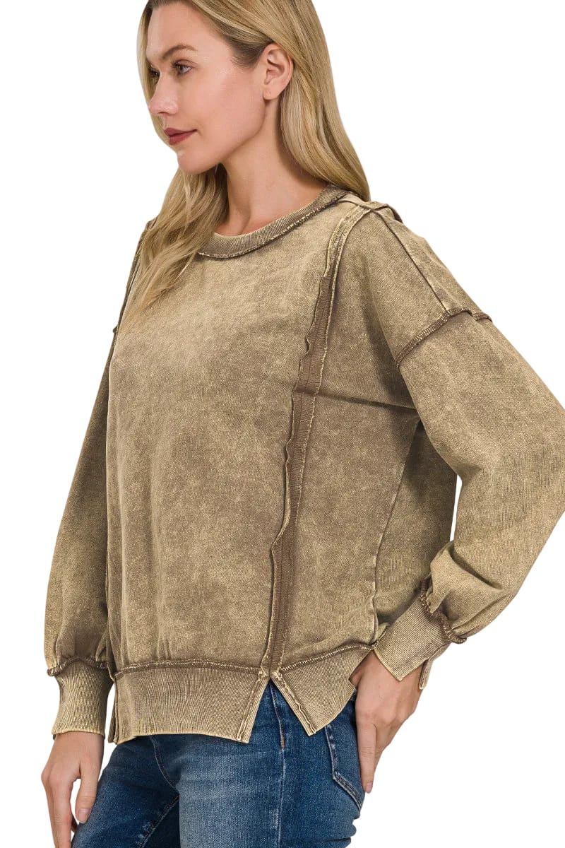 Zenana Acid Washed French Terry Exposed Seam Sweatshirt – jfybrand