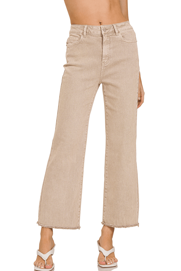 Zenana Acid Washed High Waist Frayed Hem Bootcut Jeans