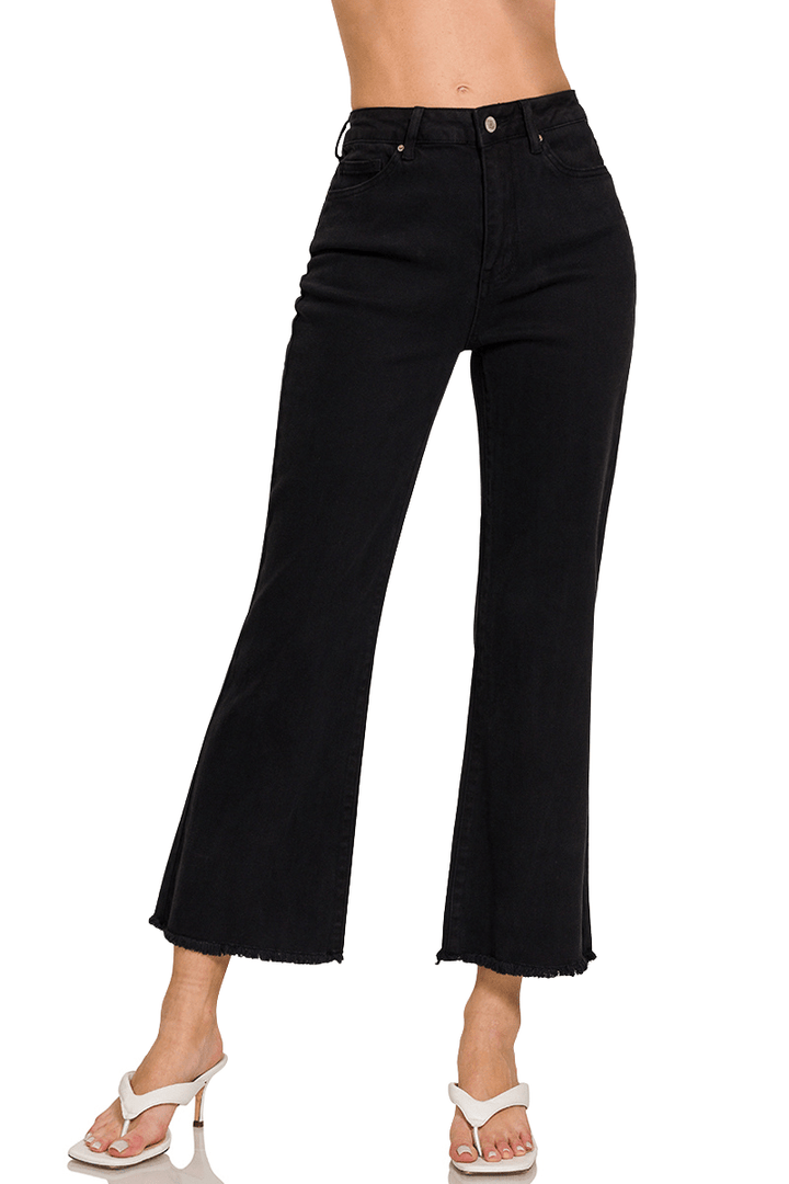 Zenana Acid Washed High Waist Frayed Hem Bootcut Jeans