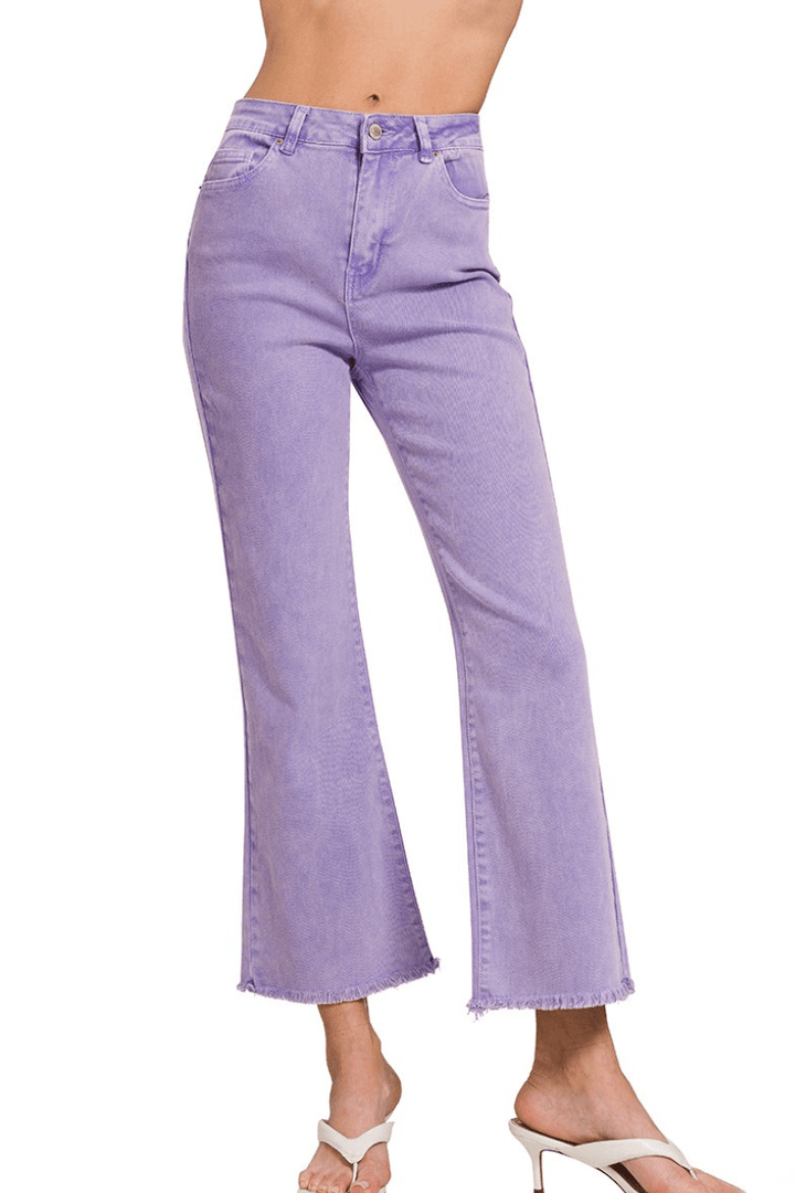 Zenana Acid Washed High Waist Frayed Hem Bootcut Jeans