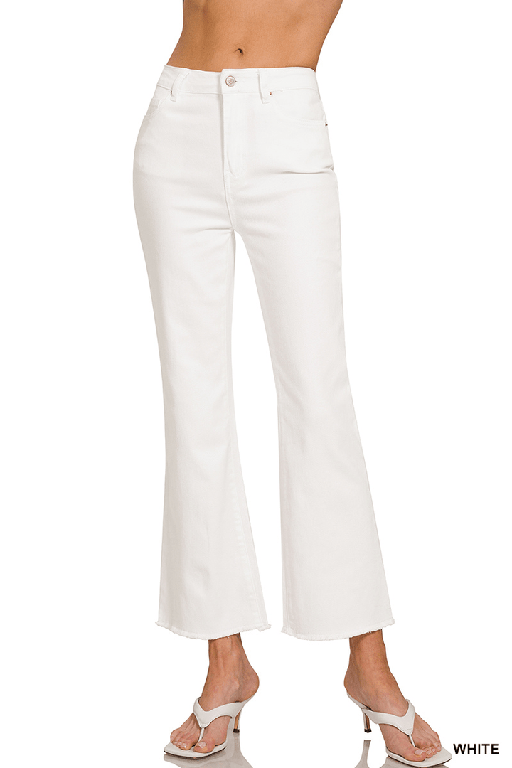 Zenana Acid Washed High Waist Frayed Hem Bootcut Jeans