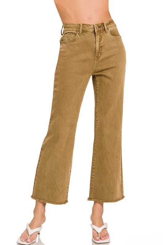 Zenana Acid Washed High Waist Frayed Hem Bootcut Pants