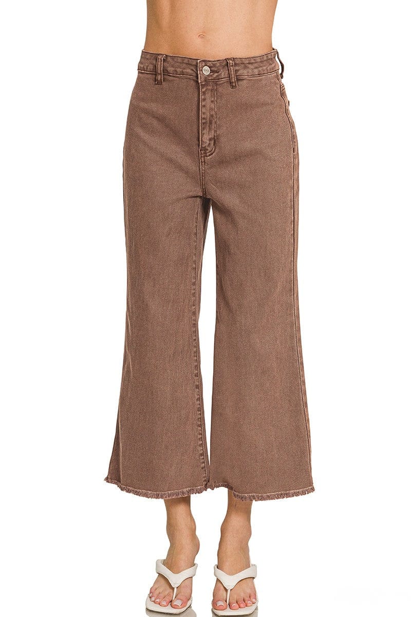 Zenana Acid Washed High Waist Frayed Hem Straight Pants – jfybrand