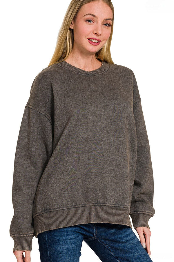 Zenana Acid Washed Oversized Fleece Pullover