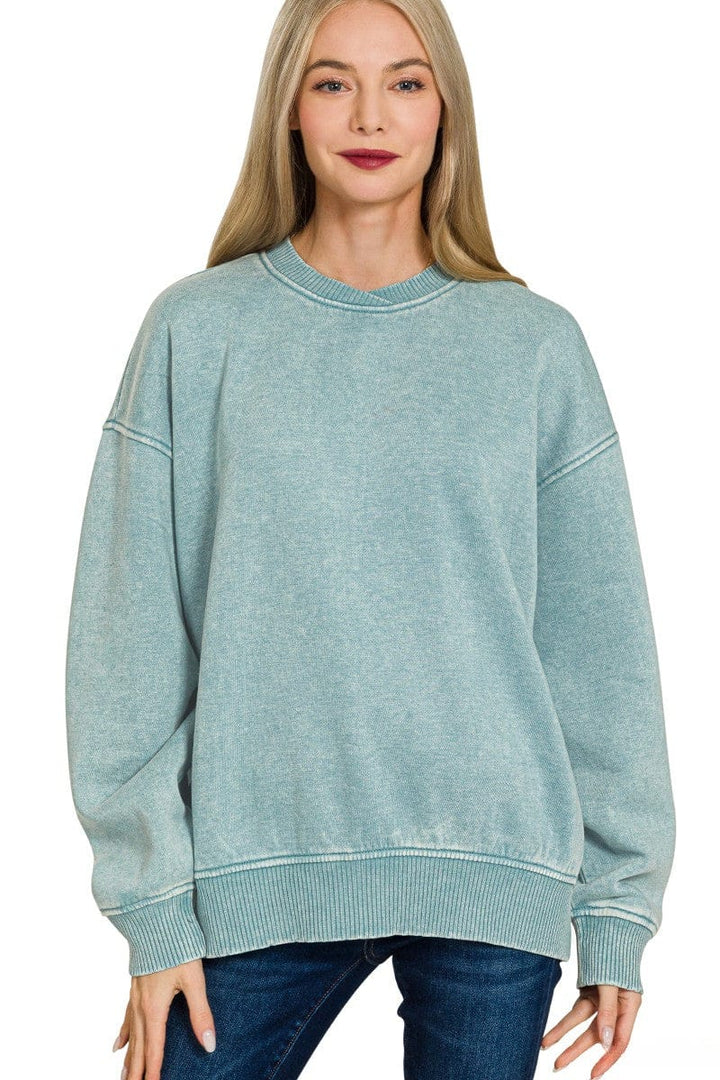 Zenana Acid Washed Oversized Fleece Pullover