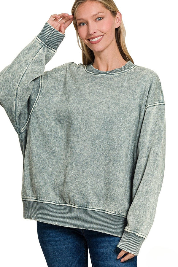 Zenana Acid Washed Oversized Fleece Pullover