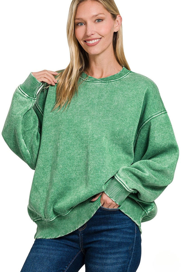 Zenana Acid Washed Oversized Fleece Pullover