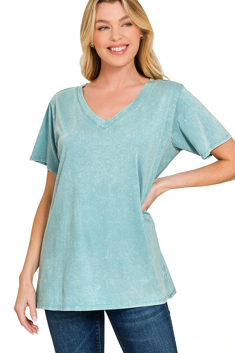 Zenana Acid Washed Short Sleeve V-Neck Tee – jfybrand