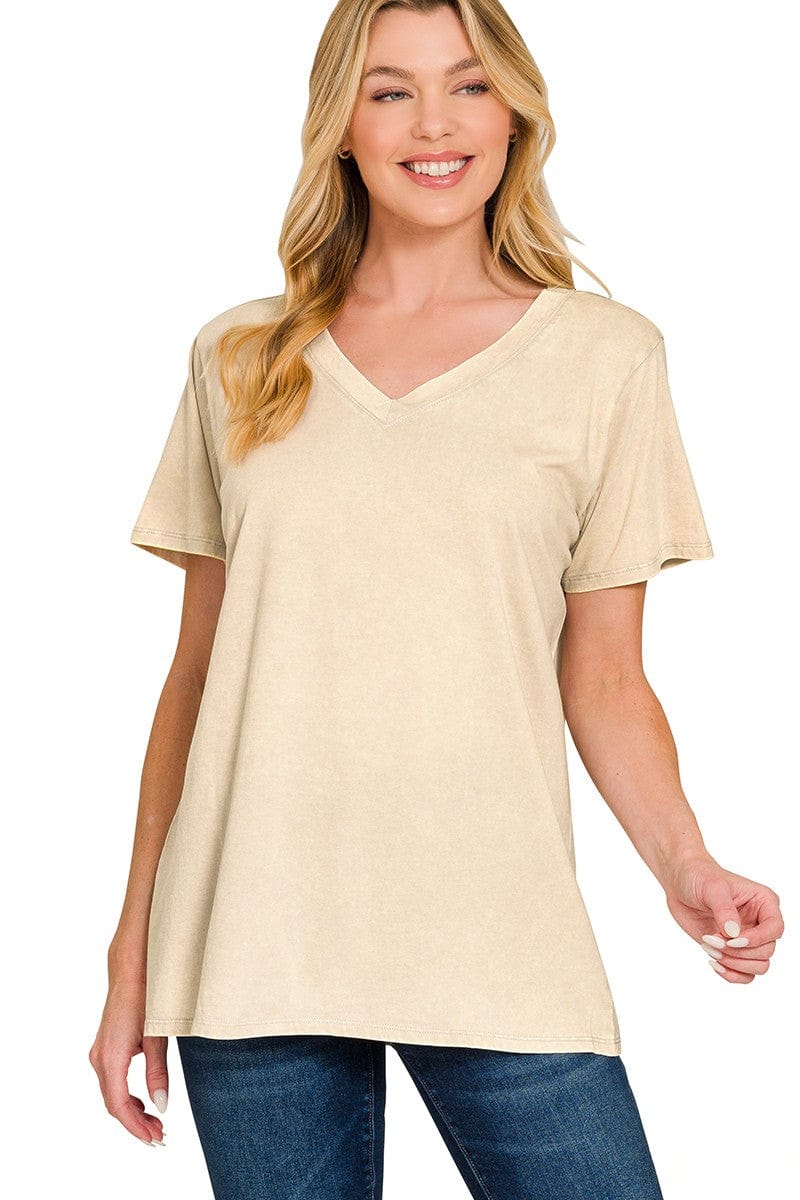 Zenana Acid Washed Short Sleeve V-Neck Tee – jfybrand