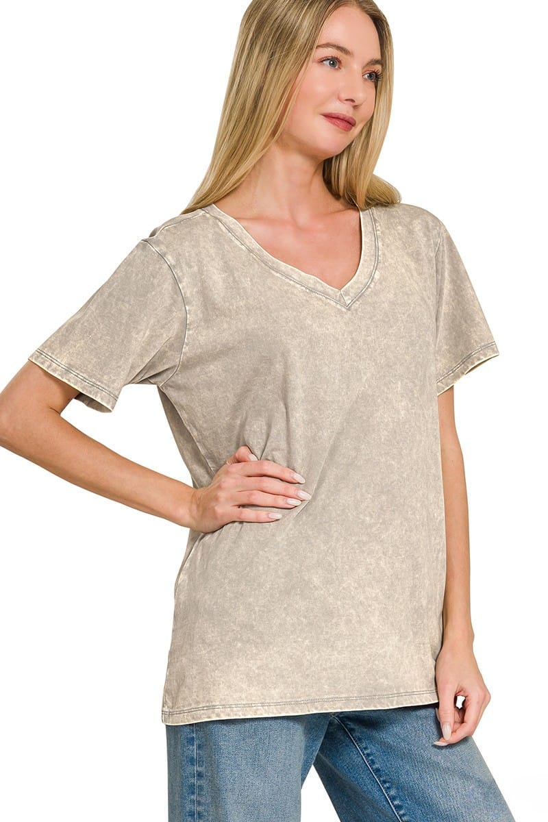 Zenana Acid Washed Short Sleeve V-Neck Tee – jfybrand
