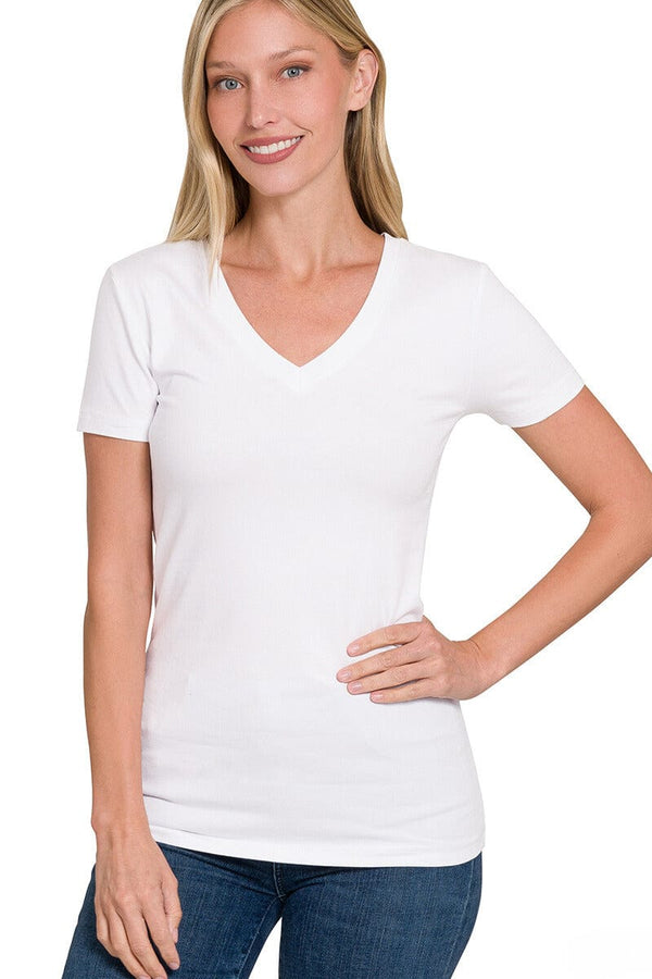 Zenana Basic Cotton V-Neck Short Sleeve T-Shirt