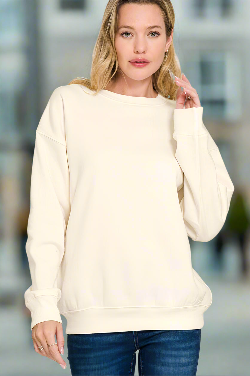 Zenana Basic Fleece Crew Neck Pullover Sweatshirt