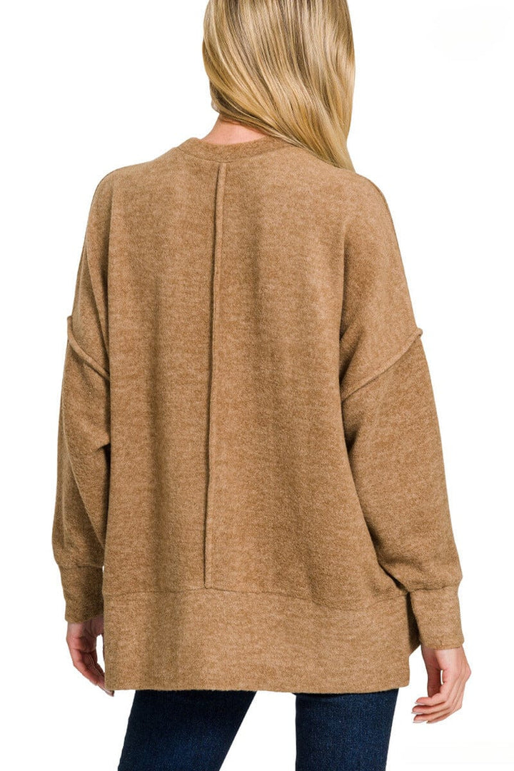 Zenana Brushed Melange Drop Shoulder Oversized Sweater