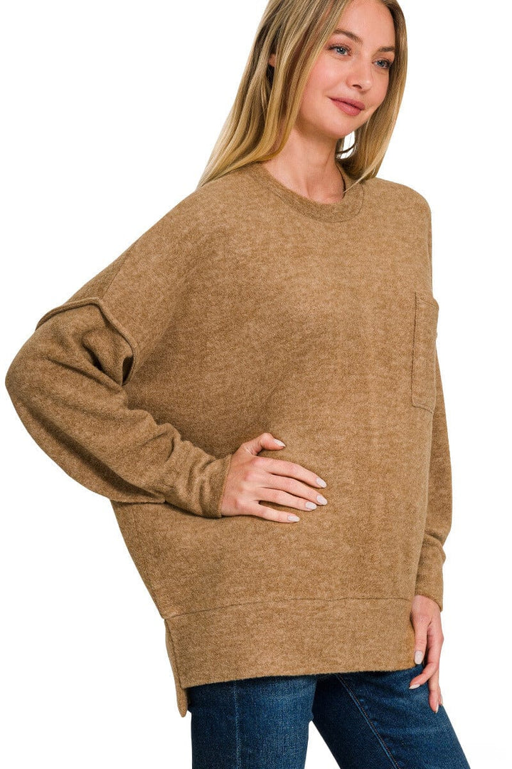 Zenana Brushed Melange Drop Shoulder Oversized Sweater