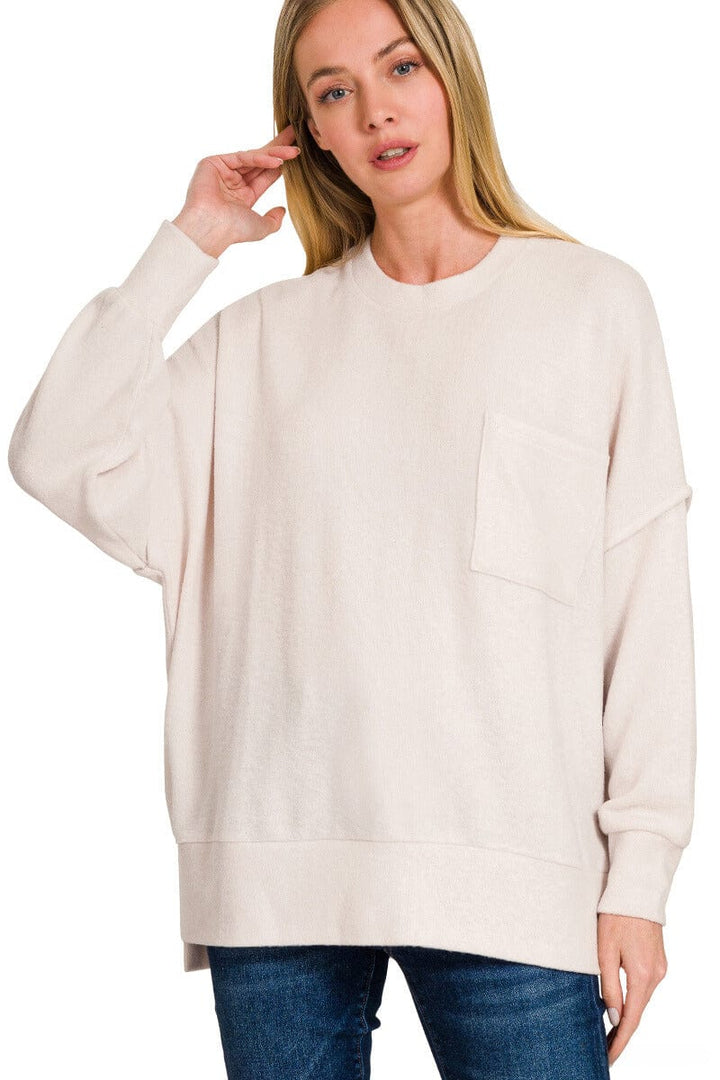 Zenana Brushed Melange Drop Shoulder Oversized Sweater