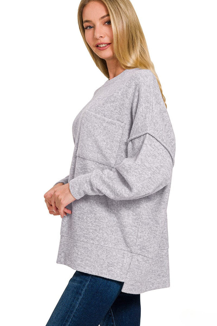 Zenana Brushed Melange Drop Shoulder Oversized Sweater