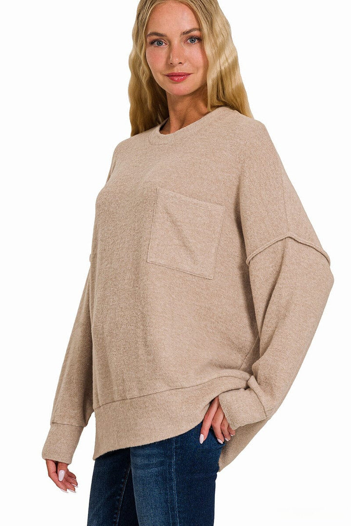 Zenana Brushed Melange Drop Shoulder Oversized Sweater