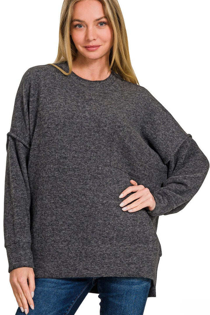 Zenana Brushed Melange Drop Shoulder Oversized Sweater