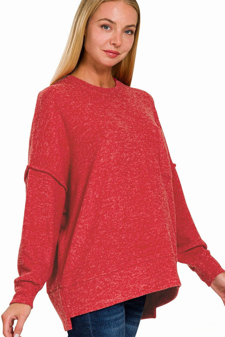 Zenana Brushed Melange Drop Shoulder Oversized Sweater