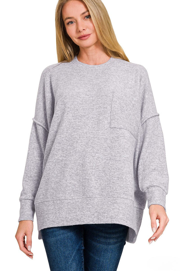 Zenana Brushed Melange Drop Shoulder Oversized Sweater