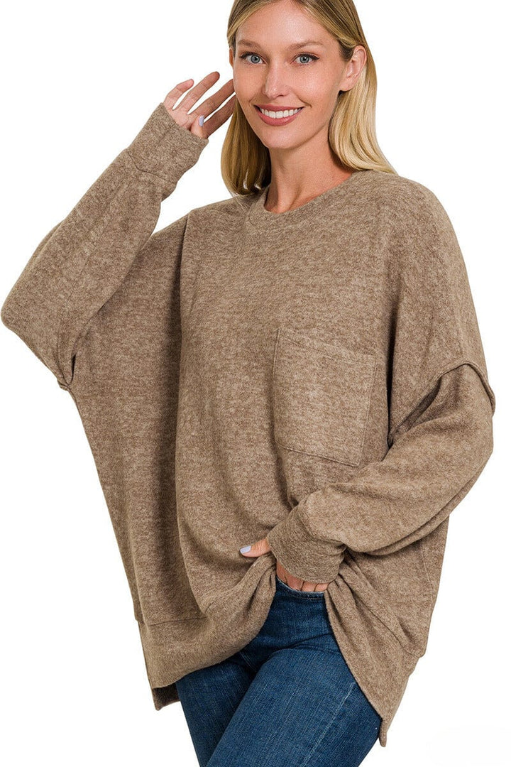 Zenana Brushed Melange Drop Shoulder Oversized Sweater