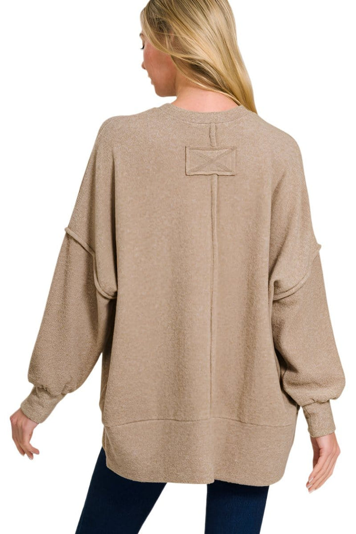 Zenana Brushed Melange Hacci Oversized Sweater