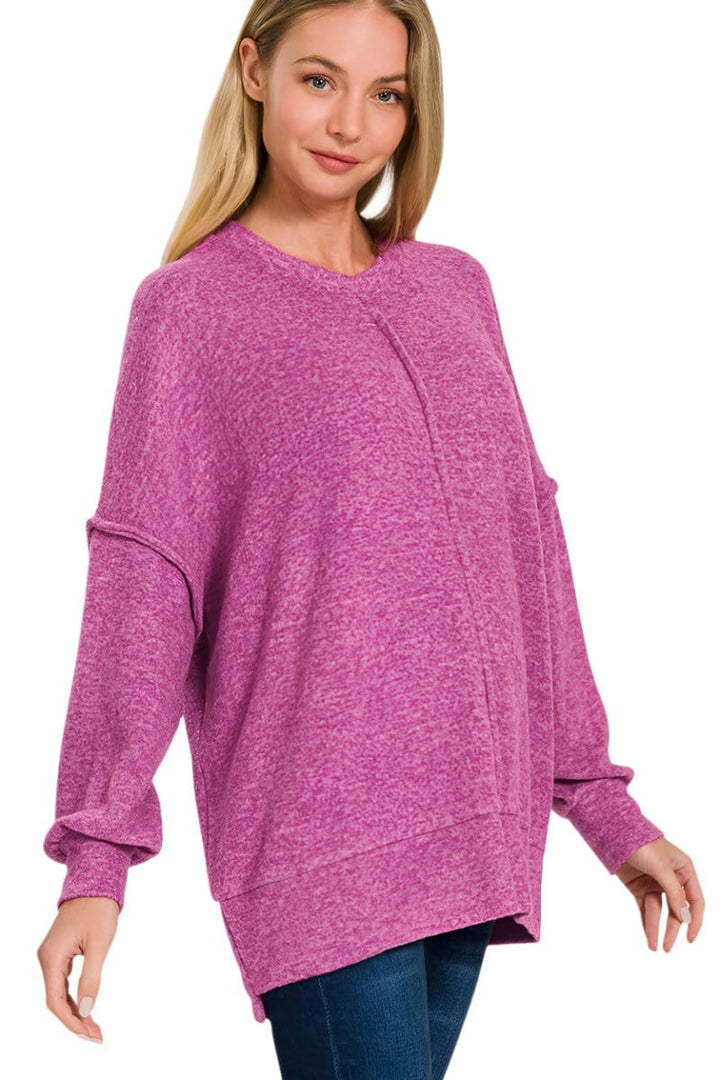 Zenana Brushed Melange Hacci Oversized Sweater