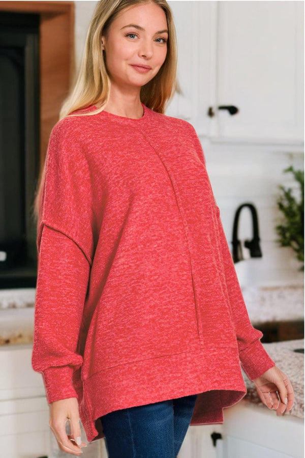 Zenana Brushed Melange Hacci Oversized Sweater