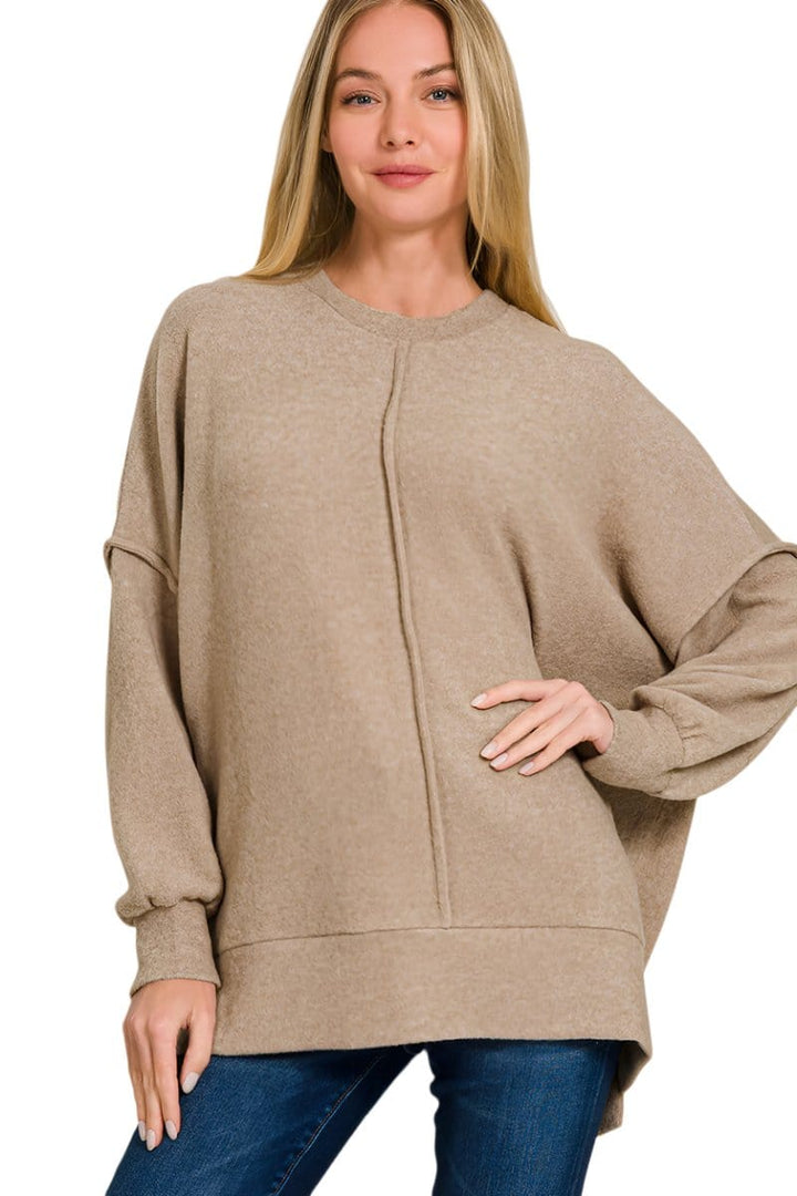 Zenana Brushed Melange Hacci Oversized Sweater