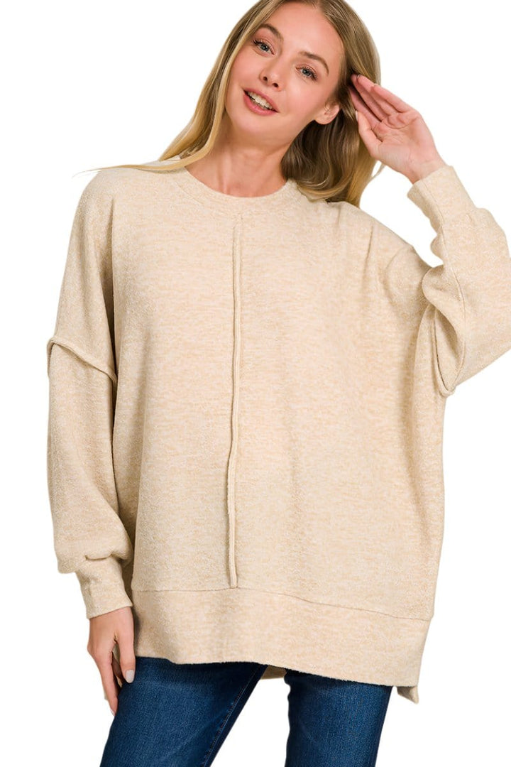 Zenana Brushed Melange Hacci Oversized Sweater