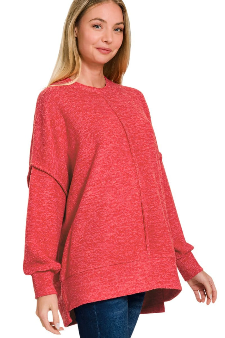 Zenana Brushed Melange Hacci Oversized Sweater