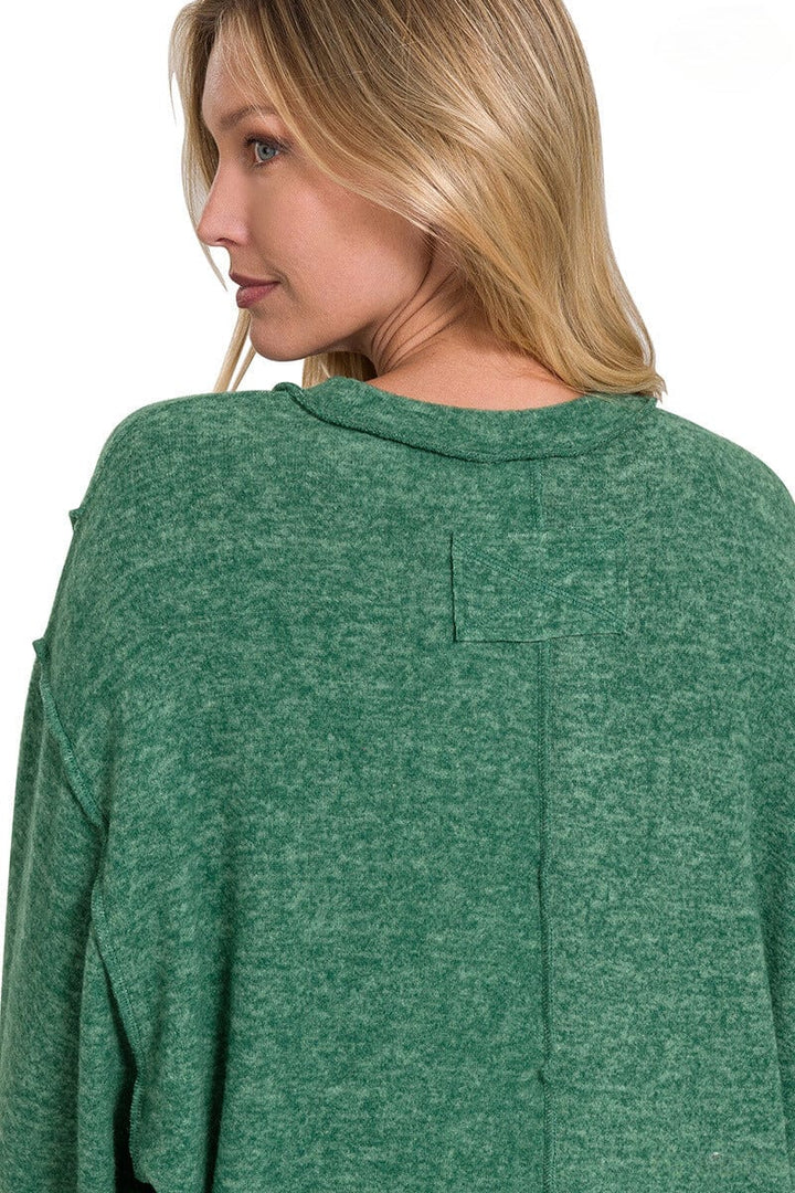 Zenana Brushed Melange Hacci Oversized Sweater with Exposed Seam Details