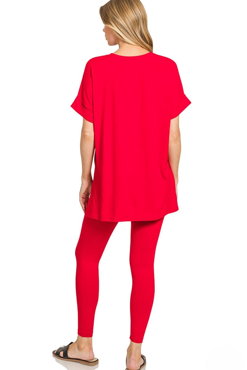 Zenana Brushed Microfiber Short Sleeve Round Neck Top and Leggings Loungewear Set
