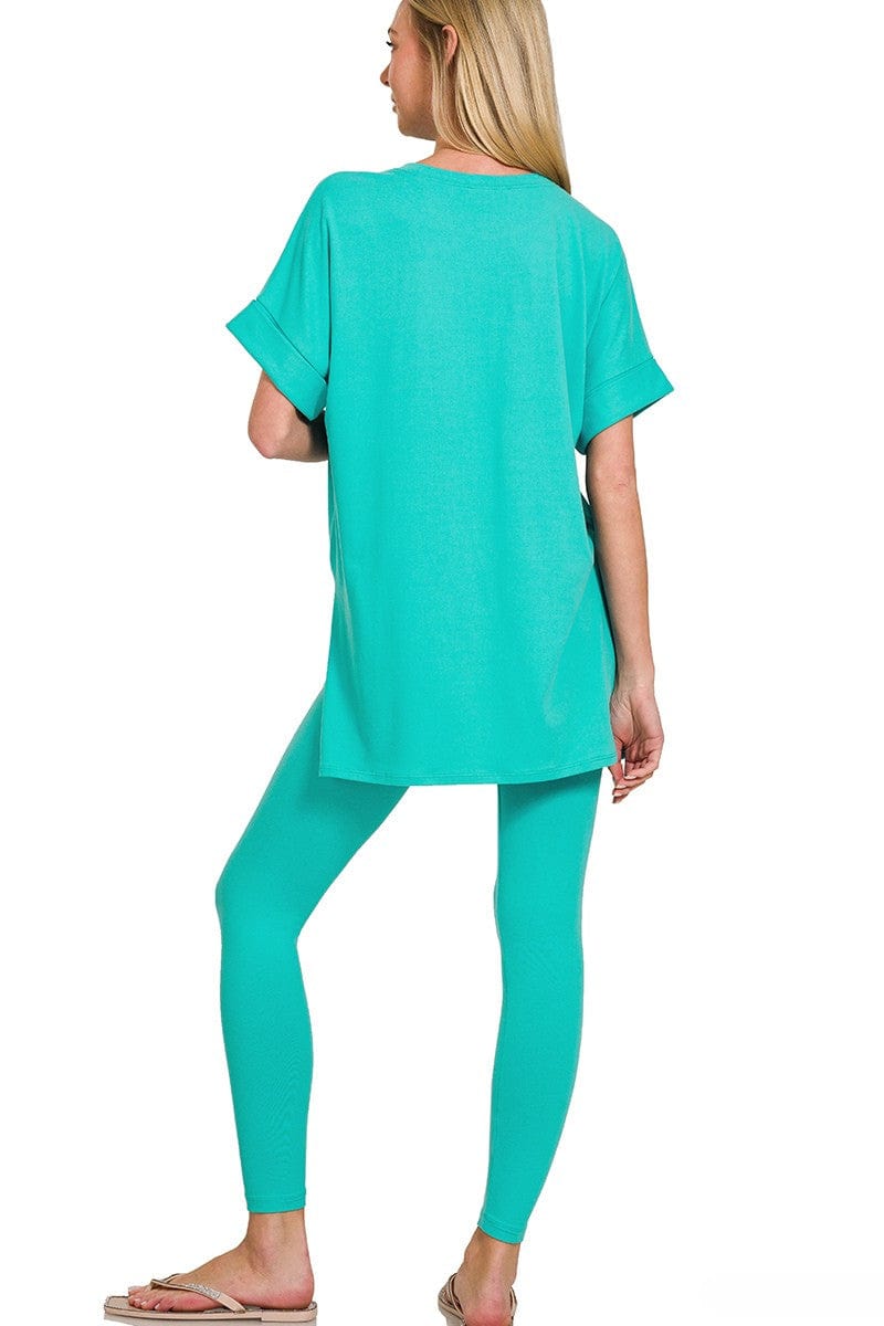 Zenana Brushed Microfiber Short Sleeve Round Neck Top and Leggings Loungewear Set