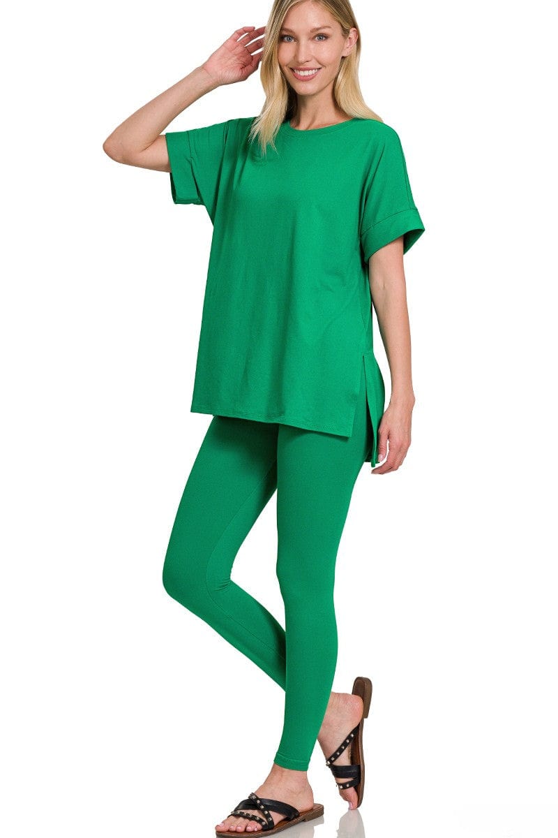 Zenana Brushed Microfiber Short Sleeve Round Neck Top and Leggings Loungewear Set
