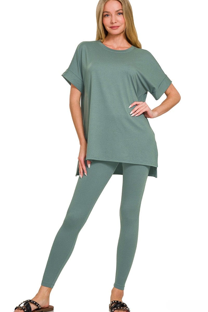 Zenana Brushed Microfiber Short Sleeve Round Neck Top and Leggings Loungewear Set