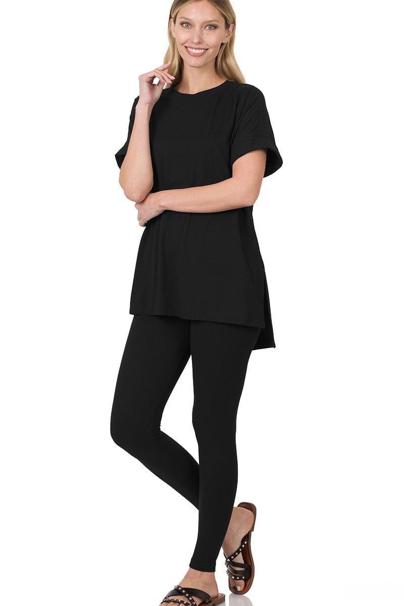 Zenana Brushed Microfiber Short Sleeve Round Neck Top and Leggings Loungewear Set