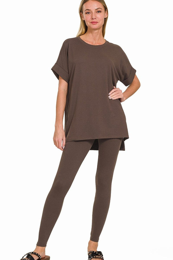 Zenana Brushed Microfiber Short Sleeve Round Neck Top and Leggings Loungewear Set