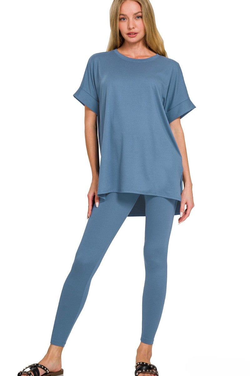 Zenana Brushed Microfiber Short Sleeve Round Neck Top and Leggings Loungewear Set