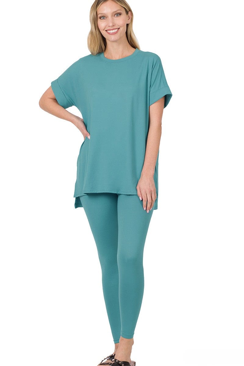 Zenana Brushed Microfiber Short Sleeve Round Neck Top and Leggings Loungewear Set
