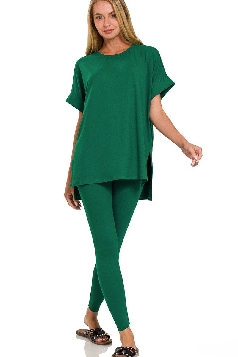 Zenana Brushed Microfiber Short Sleeve Round Neck Top and Leggings Loungewear Set
