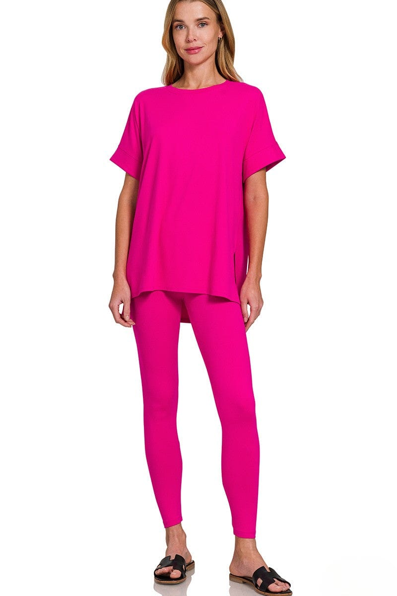 Zenana Brushed Microfiber Short Sleeve Round Neck Top and Leggings Loungewear Set